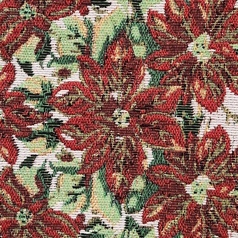 Christmas Tapestry Table Runner Poinsettia Holly Berries 70